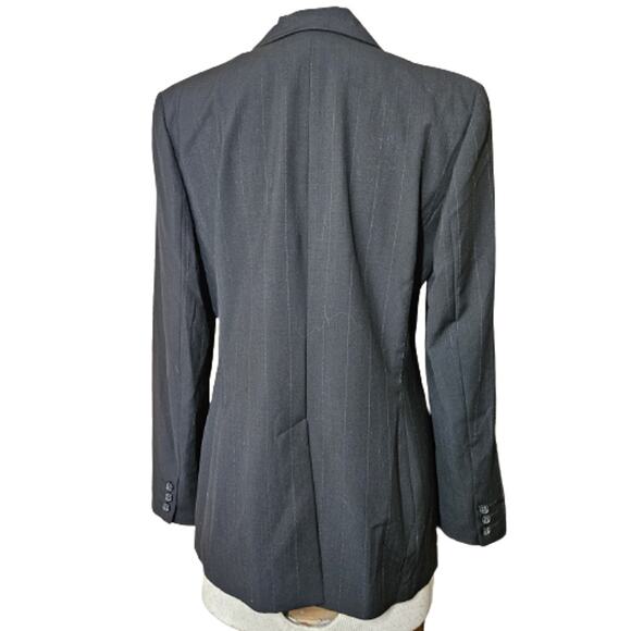Ann Taylor Black Pinstripe Wool Blend Blazer Jacket Size 8 - Picture 2 of 4